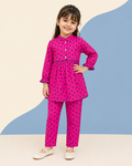 Girls Pink Heart Print Polo Cotton Frock Suit (2 Piece) | 4-9 Years