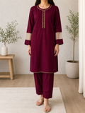 Premium Maroon Jacquard Cotton 2 Piece Suit for Women | Elegant Kurta & Trouser Set