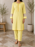 Golden Glow Jacquard Cotton 2 Piece Suit for Women – Soft Yellow Casual Wear