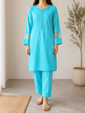 Aqua Elegance Sea Green Jacquard Cotton 2 Piece Suit for Women | Premium Kurta & Trouser Set