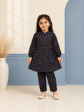 Girls Black Floral Printed Frock Suit (2 Piece) Polo Cotton Outfit (4–9 Years)