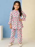 Girls White Geometric Printed Frock Suit – 2 Piece Polo Cotton Outfit (4–9 Years)