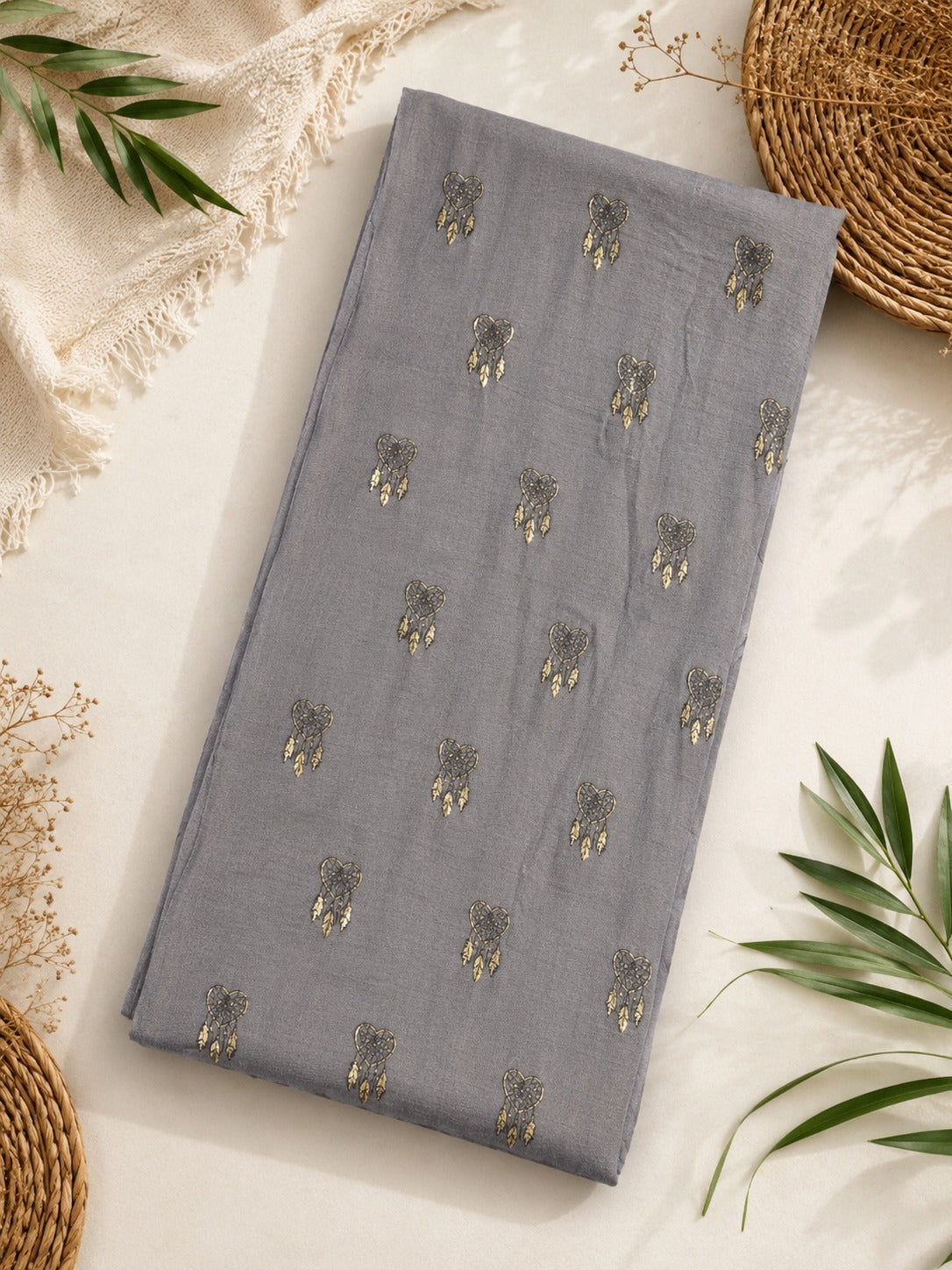 Luna Charm Women's Foil Printed Soft Viscose Stoller – Grey, White & Mustard