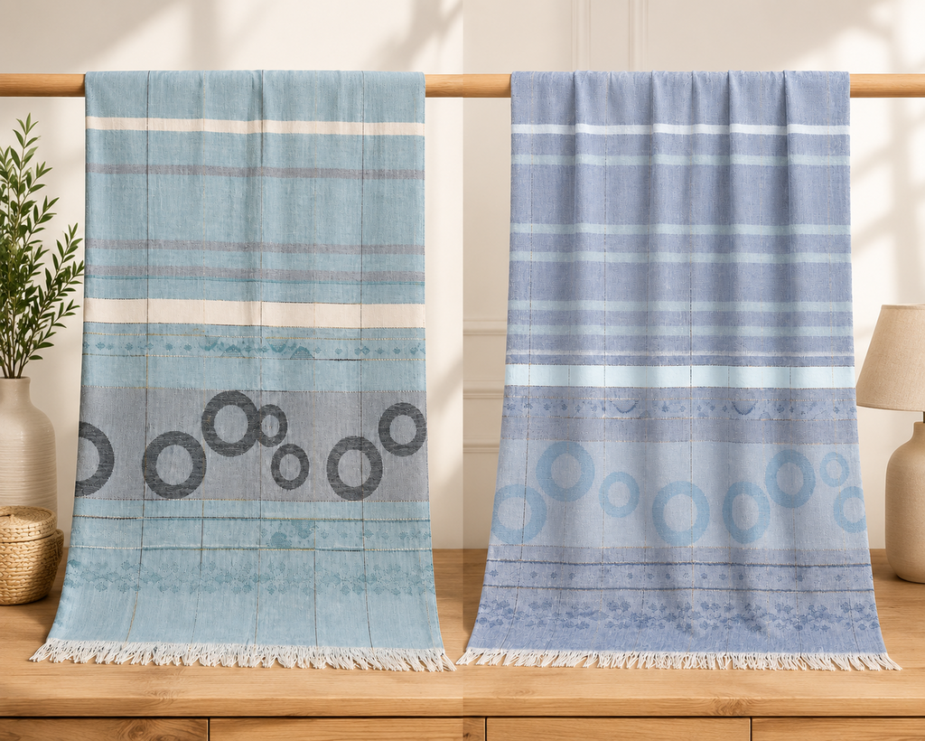 Premium Printed Cotton Women's Stole | Sea Green & Light Blue