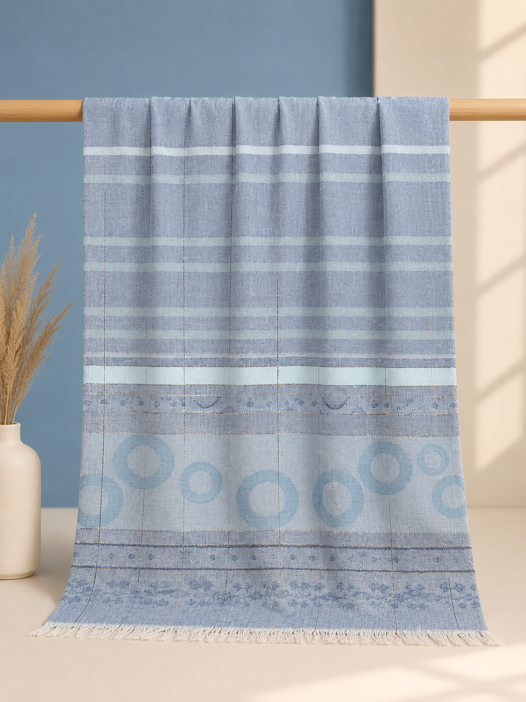 Premium Printed Cotton Women's Stole | Sea Green & Light Blue