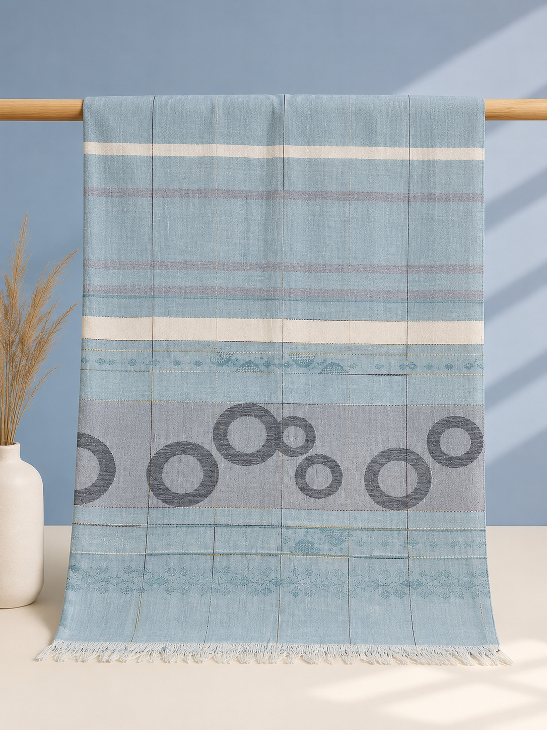 Premium Printed Cotton Women's Stole | Sea Green & Light Blue