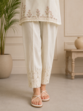 Elegant White Cotton Women's Lace Trouser