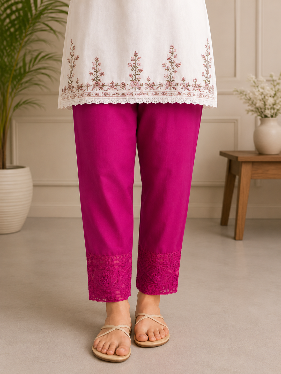 Premium Women's Pink Trouser with Elegant Lace Detail