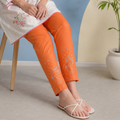 Women's Orange Embroidered Straight Trouser | Premium Cotton Trouser
